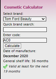 cosmetics calculator tom ford velvet orchid batch code ac0