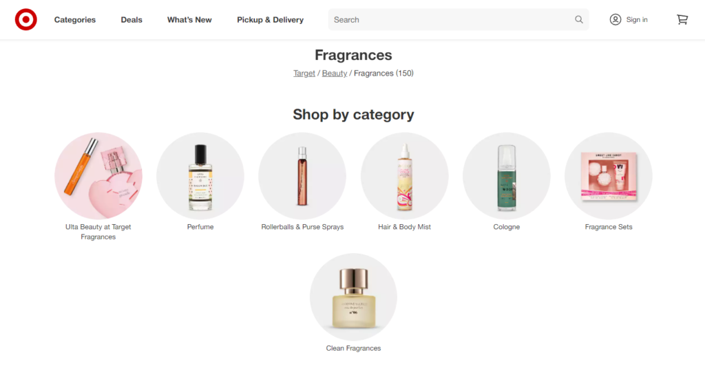 Target's fragrances page