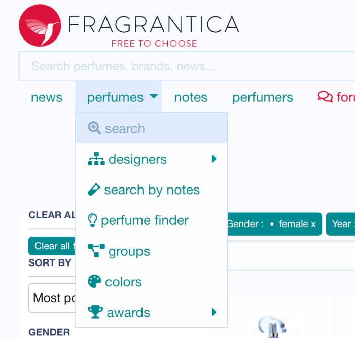 search perfumes on fragrantica